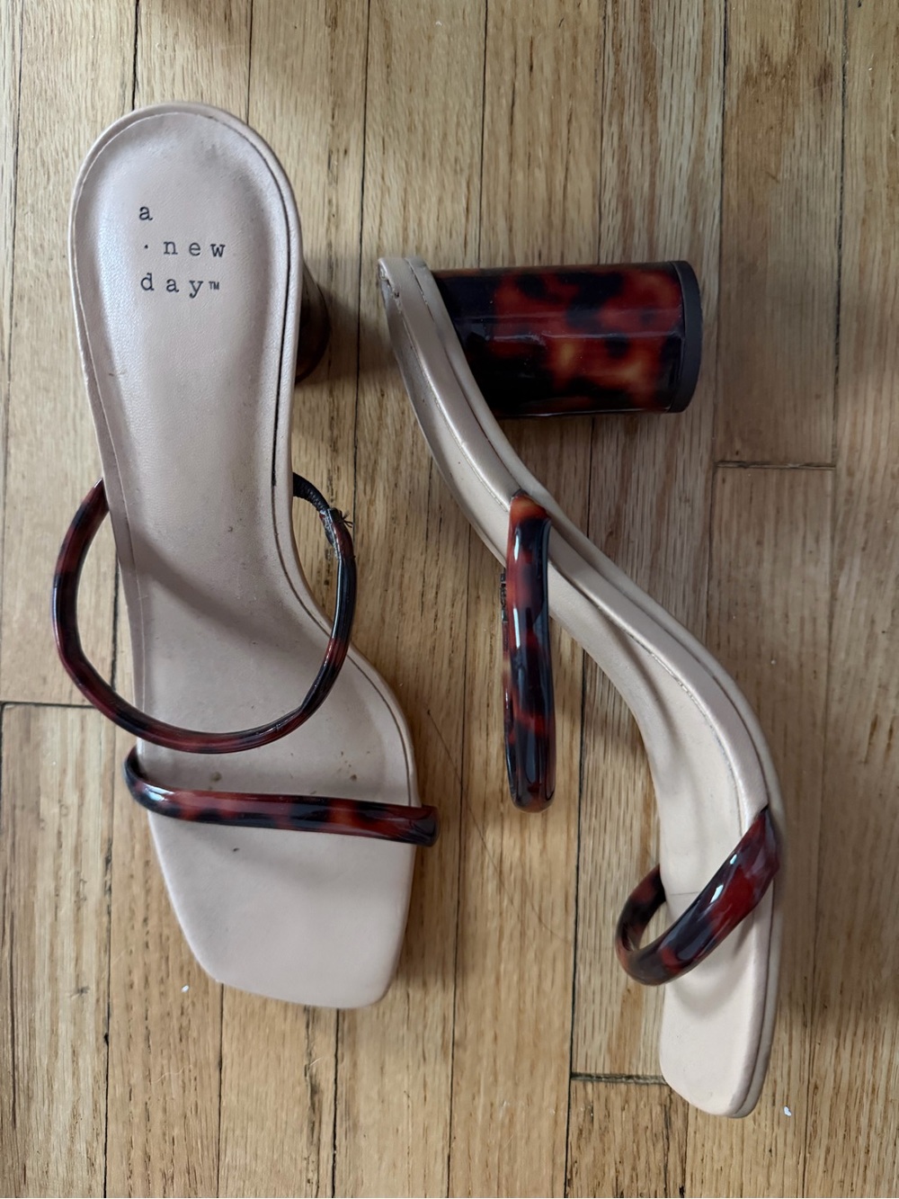 a new day Beige Sandals with Tortoiseshell Straps and Block Heel